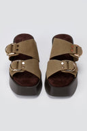ERYNN - Platform Sandals Metal Detail - Olive Suede