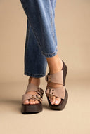 ERYNN - Platform Sandals Metal Detail - Taupe Suede