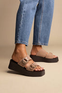 ERYNN - Platform Sandals Metal Detail - Taupe Suede
