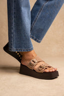 ERYNN - Platform Sandals Metal Detail - Taupe Suede