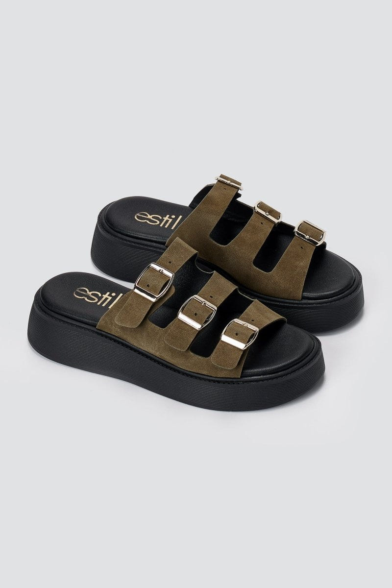 Estil - Platform Sandals - Olive Suede