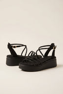 Estil - Platform Sandals Rhinestone Straps - Black Suede