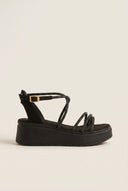 Estil - Platform Sandals Rhinestone Straps - Black Suede