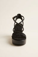 Estil - Platform Sandals Rhinestone Straps - Black Suede