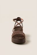 Estil - Platform Sandals Rhinestone Straps - Brown Suede