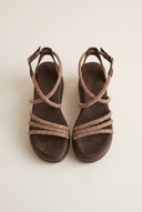 Estil - Platform Sandals Rhinestone Straps - Brown Suede