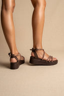 Estil - Platform Sandals Rhinestone Straps - Brown Suede