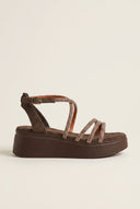 Estil - Platform Sandals Rhinestone Straps - Brown Suede