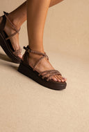 Estil - Platform Sandals Rhinestone Straps - Brown Suede