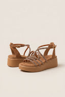 Estil - Platform Sandals Rhinestone Straps - Tan Suede