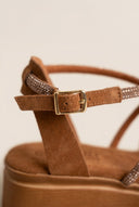 Estil - Platform Sandals Rhinestone Straps - Tan Suede