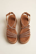 Estil - Platform Sandals Rhinestone Straps - Tan Suede