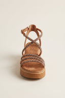 Estil - Platform Sandals Rhinestone Straps - Tan Suede