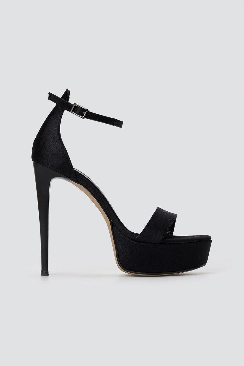 TFP - Platform Sandals Slim Heel - Black Satin