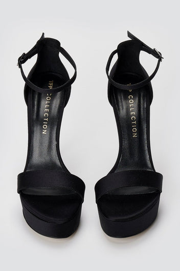 TFP - Platform Sandals Slim Heel - Black Satin