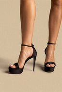 TFP - Platform Sandals Slim Heel - Black Satin