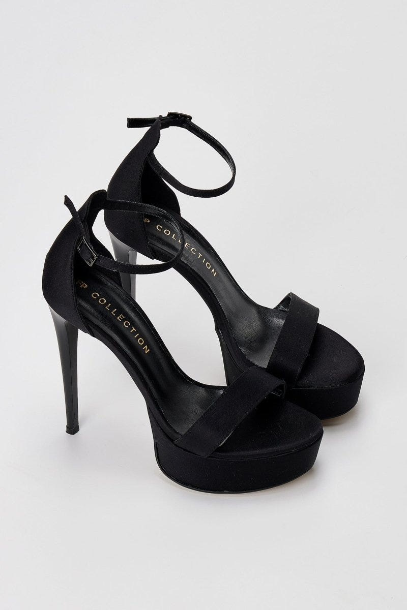 TFP - Platform Sandals Slim Heel - Black Satin