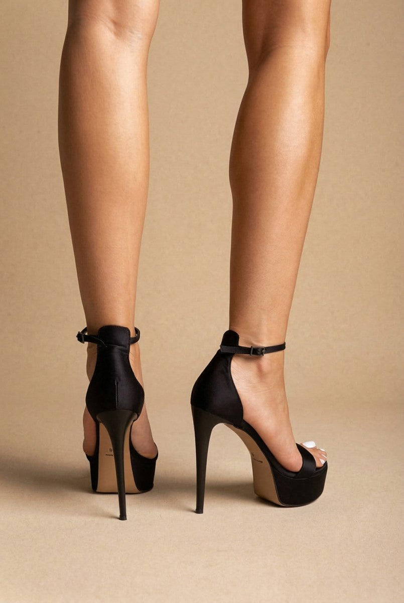 TFP - Platform Sandals Slim Heel - Black Satin