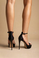 TFP - Platform Sandals Slim Heel - Black Satin