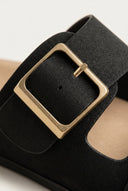 Gold Star - Platform Sandals Wide Straps Bold Buckles - Black Suede