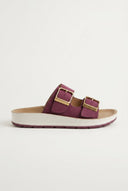 Gold Star - Platform Sandals Wide Straps Bold Buckles - Bordeaux Suede