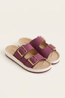 Gold Star - Platform Sandals Wide Straps Bold Buckles - Bordeaux Suede