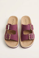 Gold Star - Platform Sandals Wide Straps Bold Buckles - Bordeaux Suede