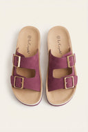 Gold Star - Platform Sandals Wide Straps Bold Buckles - Bordeaux Suede