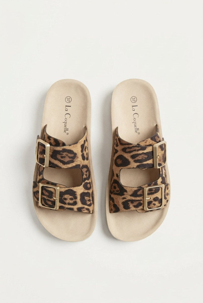 Gold Star - Platform Sandals Wide Straps Bold Buckles - Leopard suede