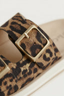 Gold Star - Platform Sandals Wide Straps Bold Buckles - Leopard suede