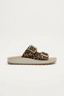 Gold Star - Platform Sandals Wide Straps Bold Buckles - Leopard suede