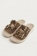 Gold Star - Platform Sandals Wide Straps Bold Buckles - Leopard suede