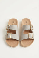 Gold Star - Platform Sandals Wide Straps Bold Buckles - Light Grey Matte