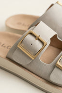 Gold Star - Platform Sandals Wide Straps Bold Buckles - Light Grey Matte
