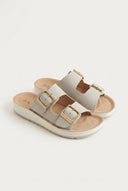 Gold Star - Platform Sandals Wide Straps Bold Buckles - Light Grey Matte