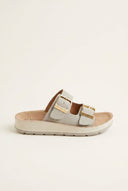 Gold Star - Platform Sandals Wide Straps Bold Buckles - Light Grey Matte