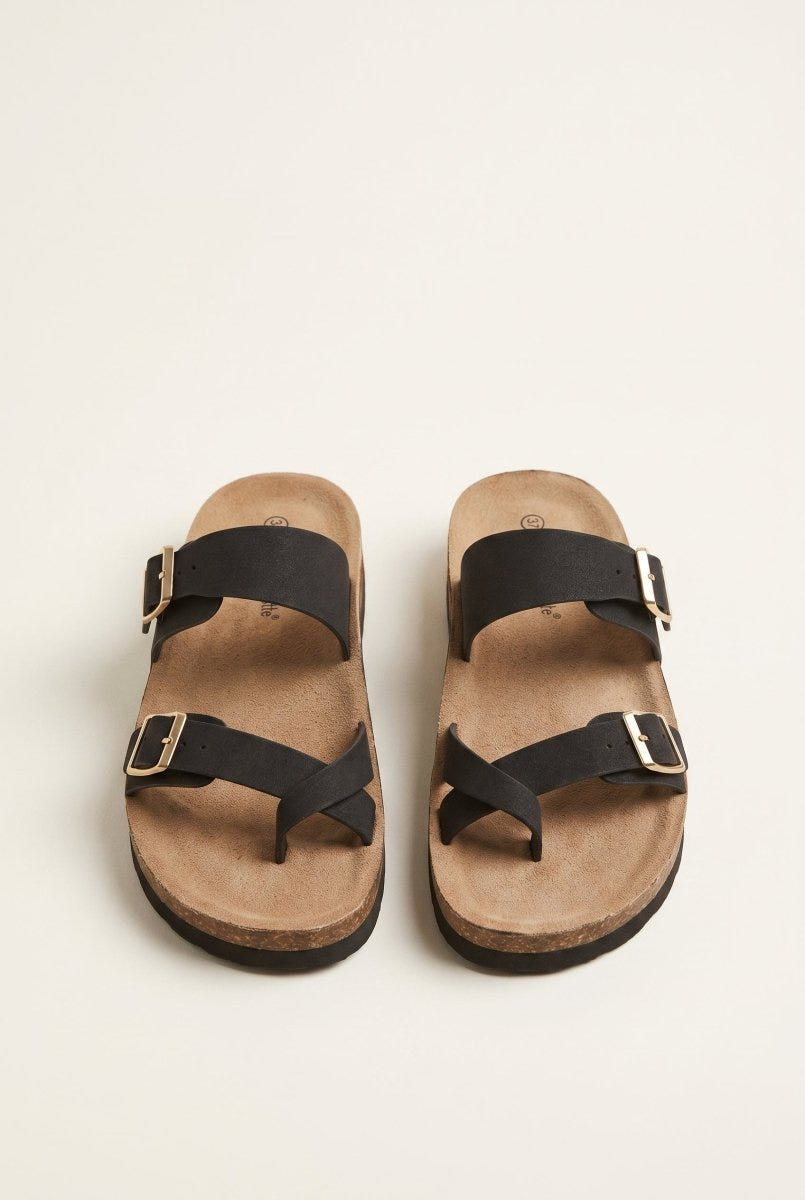 Gold Star - Platform Sandals with Buckles - Black Suede