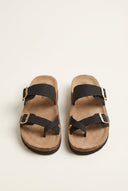 Gold Star - Platform Sandals with Buckles - Black Suede