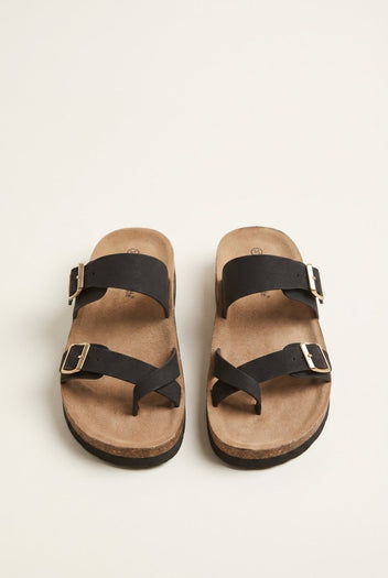 Gold Star - Platform Sandals with Buckles - Black Suede