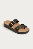 Gold Star - Platform Sandals with Buckles - Black Suede