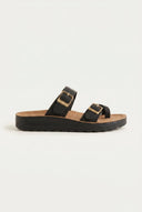 Gold Star - Platform Sandals with Buckles - Black Suede