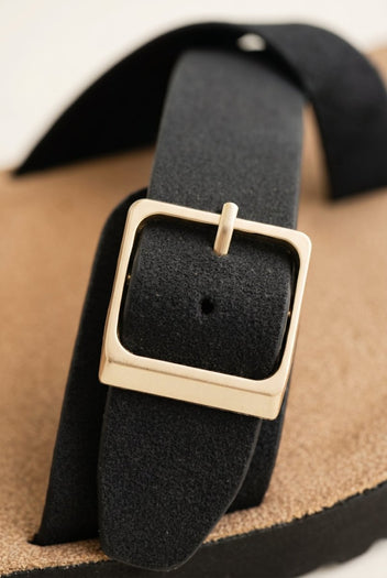 Gold Star - Platform Sandals with Buckles - Black Suede