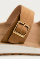 Gold Star - Platform Sandals with Buckles - Camel Suede
