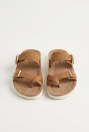 Gold Star - Platform Sandals with Buckles - Camel Suede