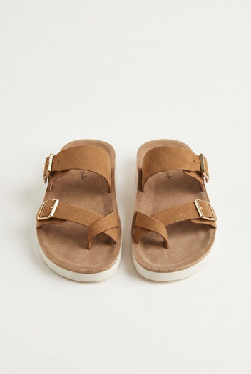 Gold Star - Platform Sandals with Buckles - Camel Suede