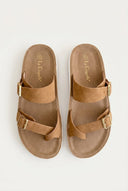 Gold Star - Platform Sandals with Buckles - Camel Suede