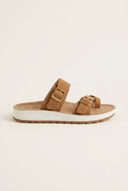 Gold Star - Platform Sandals with Buckles - Camel Suede