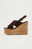 CORINA - Platform Sandals with Cork Sole - Brown Suede
