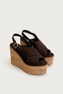 CORINA - Platform Sandals with Cork Sole - Brown Suede