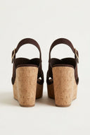 CORINA - Platform Sandals with Cork Sole - Brown Suede